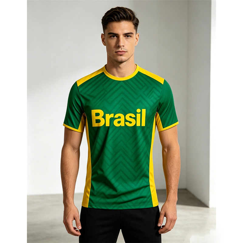 Outdoor Sport Name - Brasilien-Fußballtrikot-T-Shirt für Herren, Outdoor-Sport, atmungsaktiv, kurzärmelig,