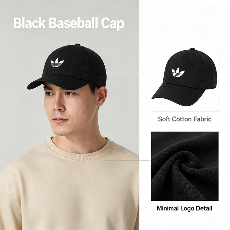 Adidas schwarze Baseballkappe  – Outdoor Sport Logo Bewertung und Preis